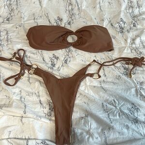 Brown Strapless Bathing Suit
